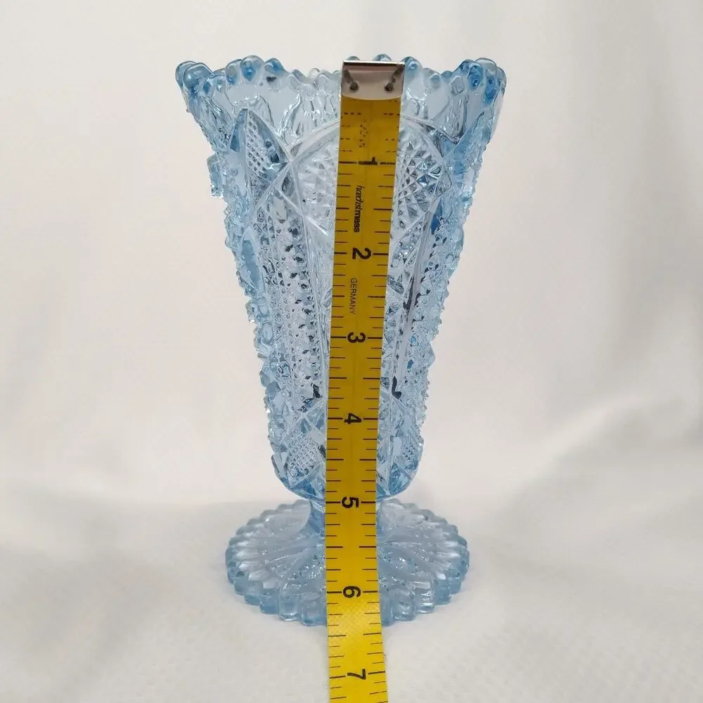 Imperial Glass Blue Octagon Hobstar 536 Footed Vase Art Deco 1930s Vintage